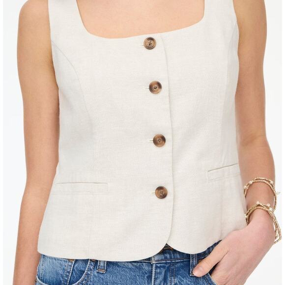 J.Crew FACTORY Squareneck Linen Blend Vest - 14 Stone Ivory - Picture 3 of 4